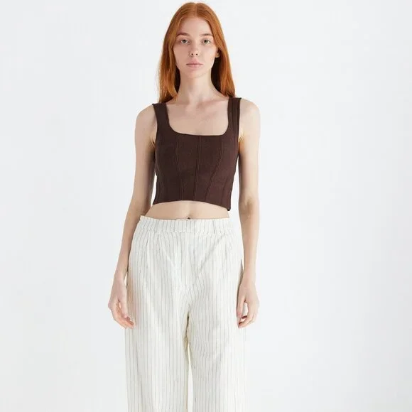 Millie Structured Crop Tank Top - Brown - Picture 2 of 4